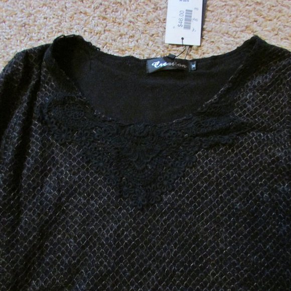 NWT Creation Medium Black Gray Chiffon Ruffle Bottom Longer Tunic Top - Picture 2 of 3
